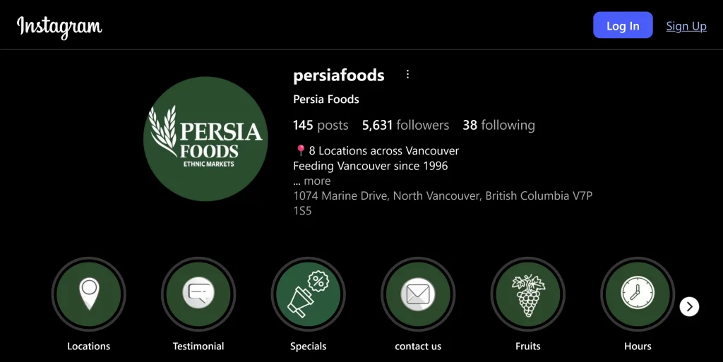 Persia Food social media marketing