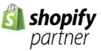 Shopify Partner logo featuring the Shopify shopping bag icon and the text “Shopify Partner,” representing official partnership with the Shopify platform