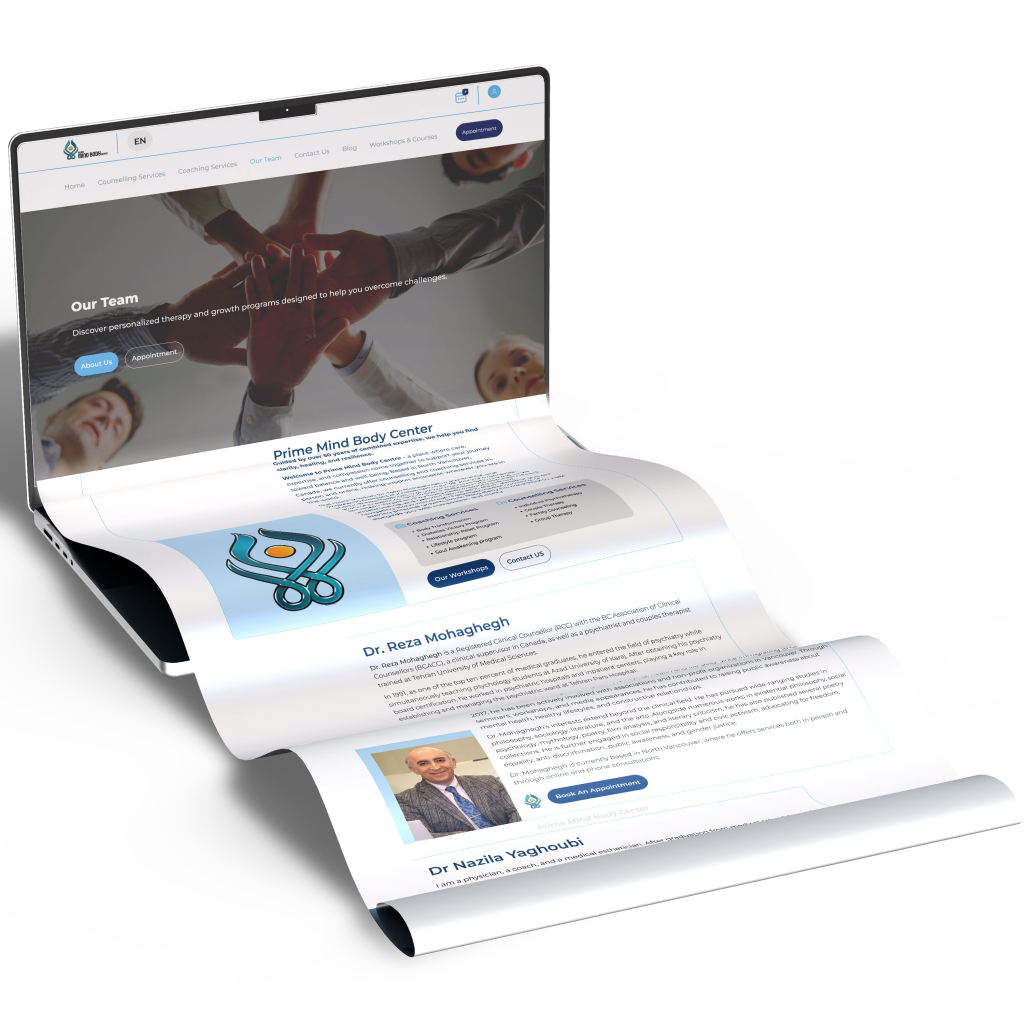 prime mind body centre website redesign