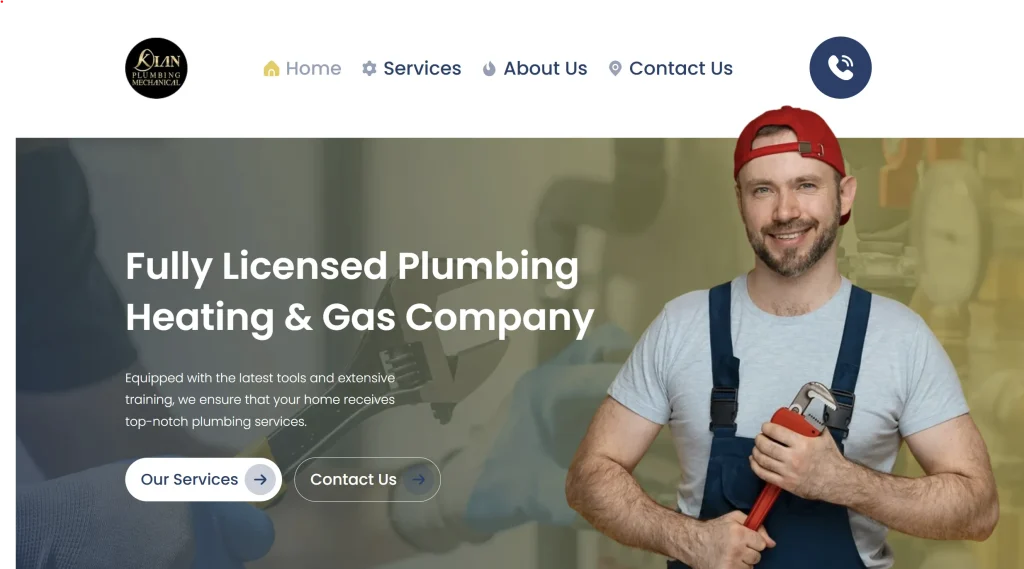 Kian Plumbing website design showing modern professional layout for plumbing services