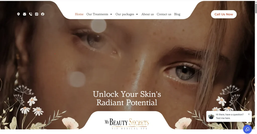 MyBeautySecrets website design showing a modern beauty clinic homepage layout