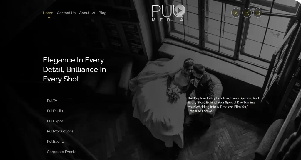 Pull Media website design showcasing modern creative agency branding and video production services