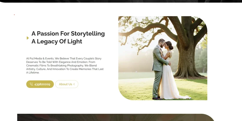 Pull Media website design showcasing modern creative agency branding and video production services