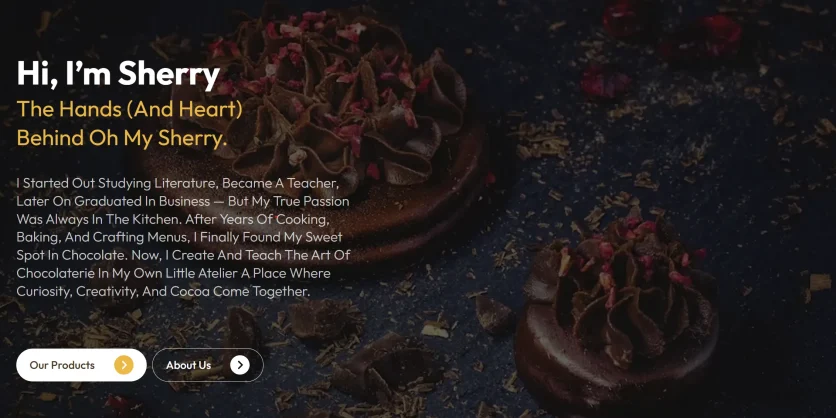Oh My Sherry website design displaying handmade chocolate collections and artisanal treats